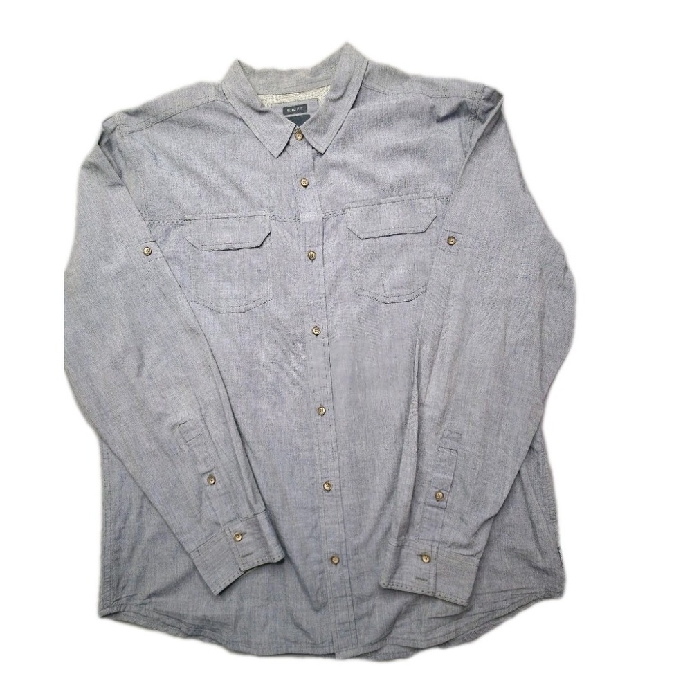 PrAna Men's Shirt XXL Long Sleeve Slim Fit Breathe 100% Organic Cotton Blue
